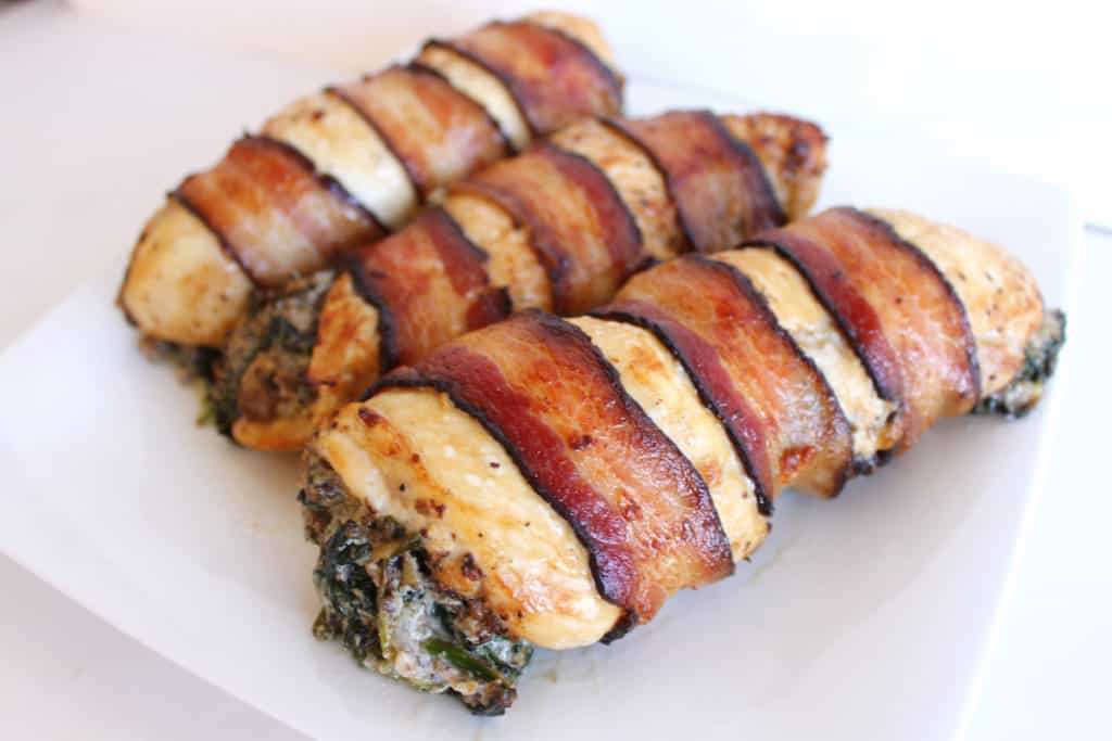 bacon wrapped spinach stuffed chicken
