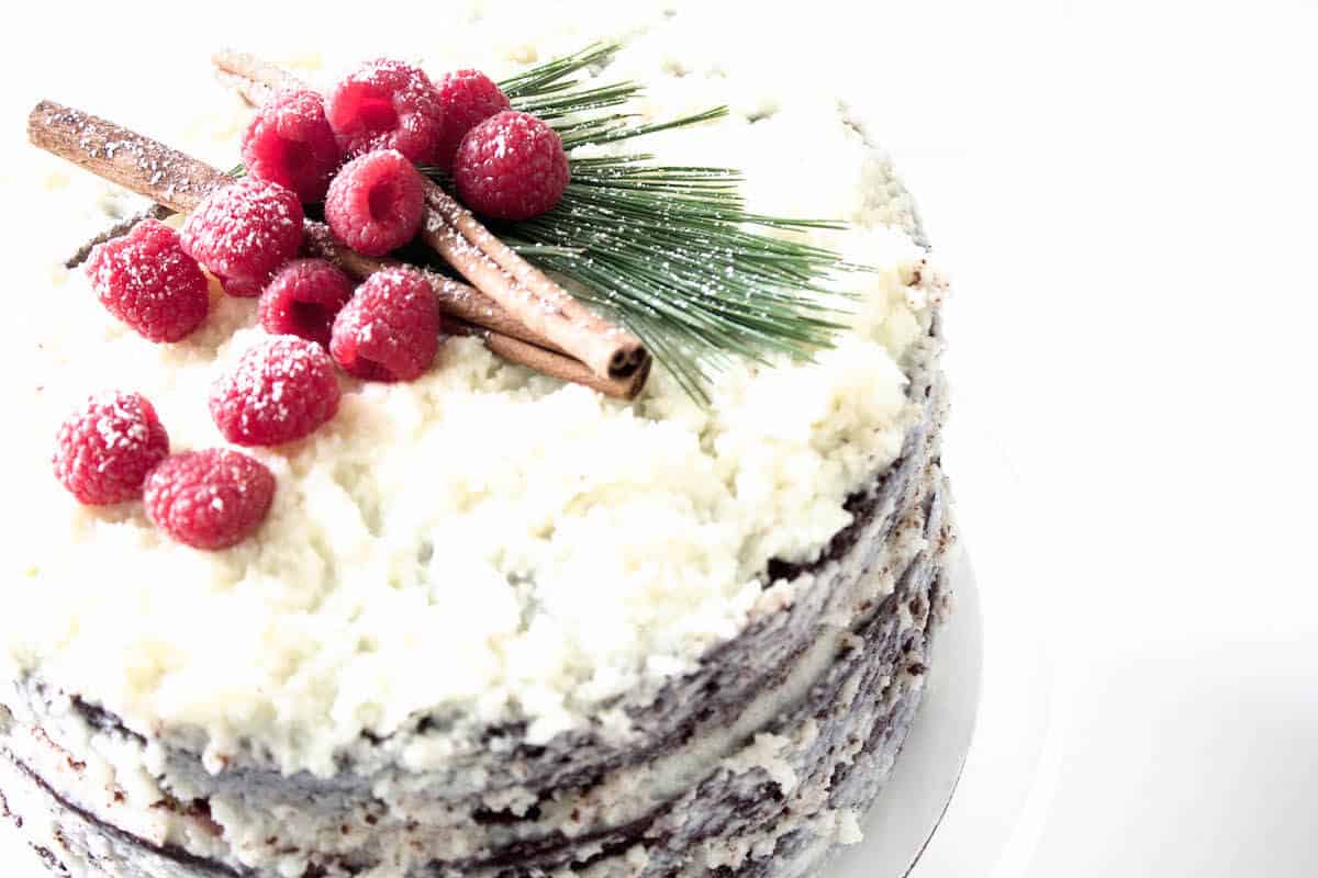 chocolate raspberry cake with mascarpone frosting