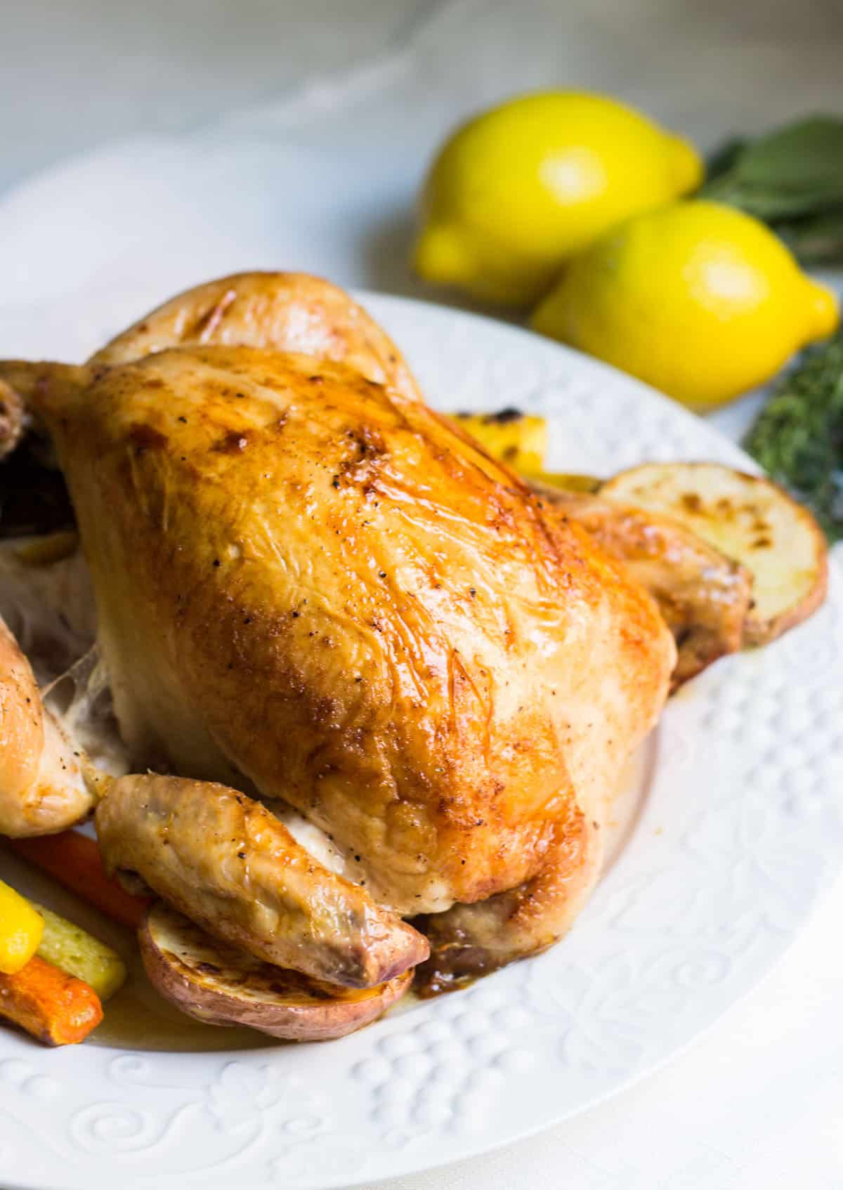 Poulet Roti: Roast chicken done the French way. A recipe for juicy, crisp chicken that'll taste and look fantastic. Recipe via MonPetitFour.com