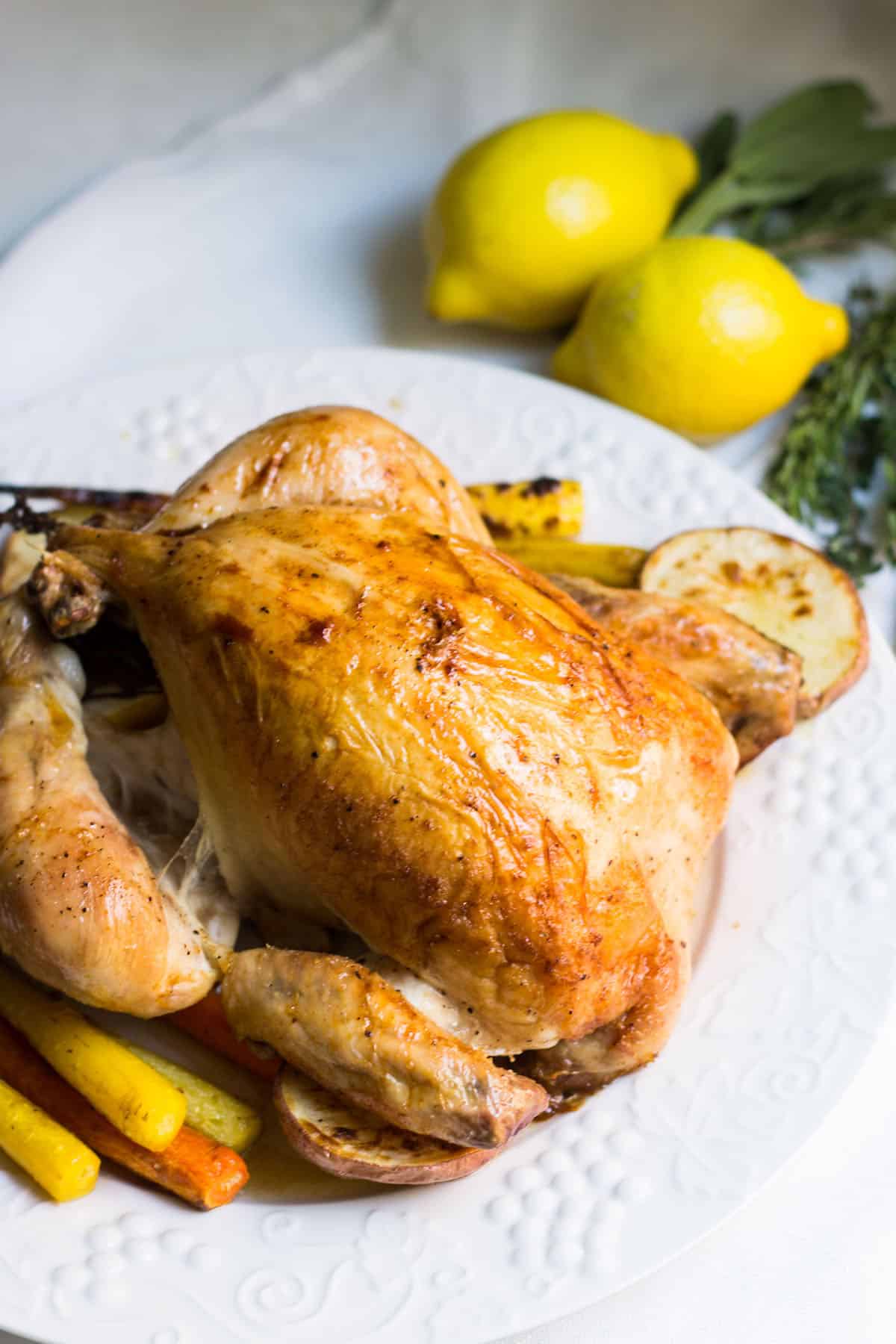 Poulet Roti: Roast chicken done the French way. A recipe for juicy, crisp chicken that'll taste and look fantastic. Recipe via MonPetitFour.com