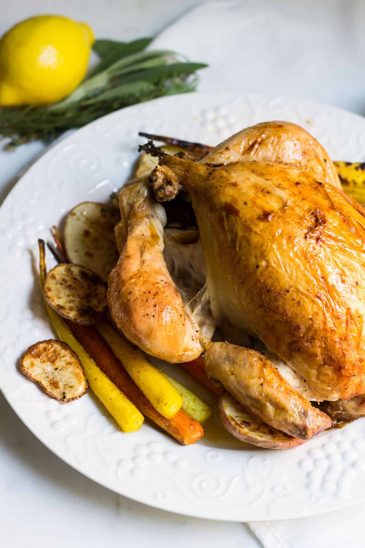 Poulet Roti: Roast chicken done the French way. A recipe for juicy, crisp chicken that'll taste and look fantastic. Recipe via MonPetitFour.com