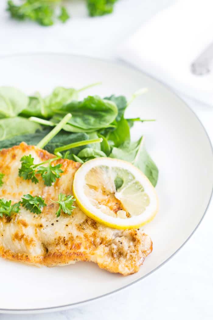 Sole Meunière: Fish pan-fried in a lemon-butter sauce. 10 minute meal! Recipe via MonPetitFour.com