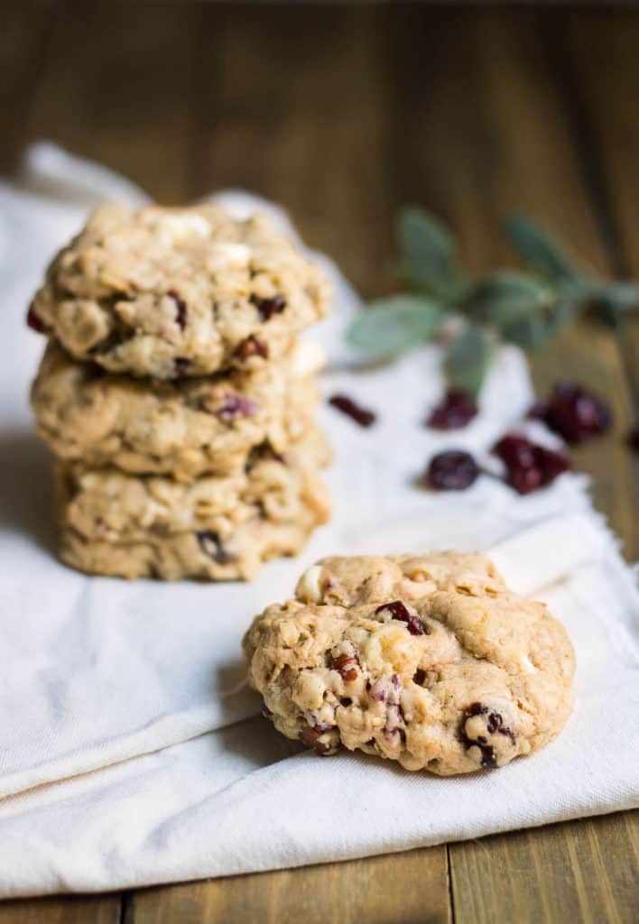 Oatmeal Cranberry White Chocolate Cookies for the Holidays. Recipe via MonPetitFour.com