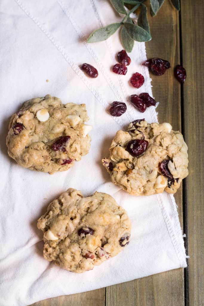 Oatmeal Cranberry White Chocolate Cookies for the Holidays. Recipe via MonPetitFour.com