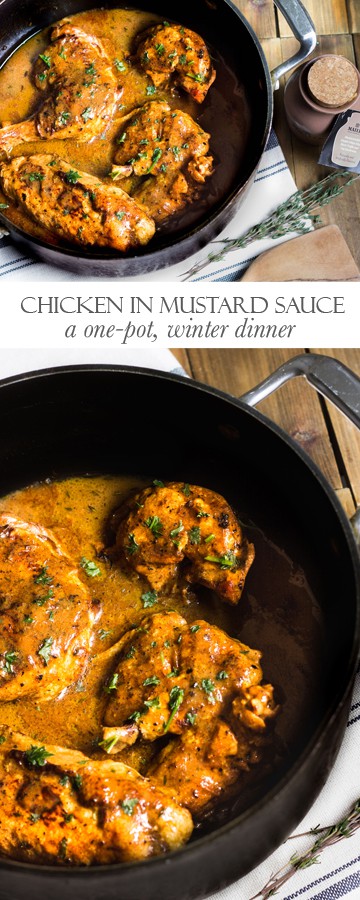 Chicken in Mustard Sauce: A French, one-pot meal that's warm, comforting, and absolutely scrumptious! Recipe via MonPetitFour.com