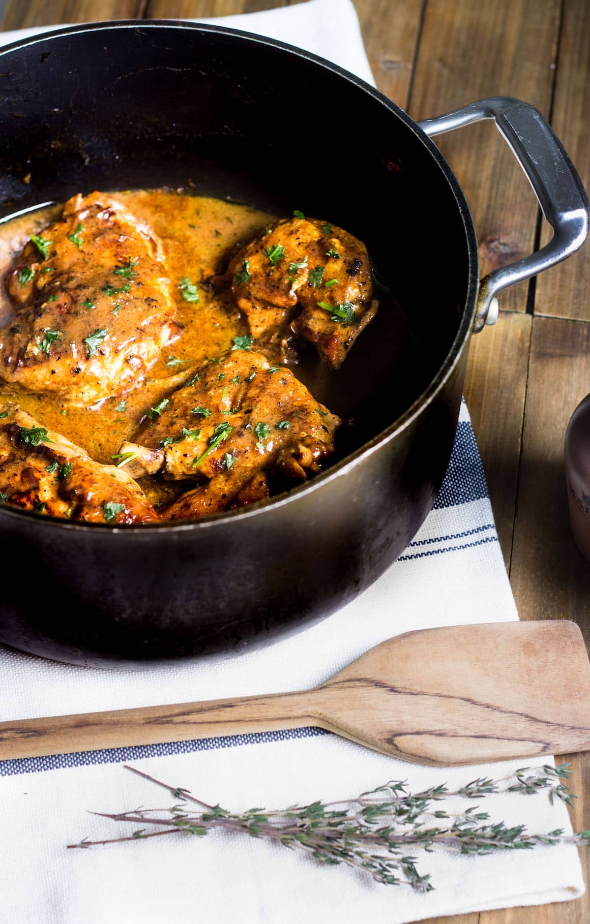 Chicken in Mustard Sauce: A French, one-pot meal that's warm, comforting, and absolutely scrumptious! Recipe via MonPetitFour.com