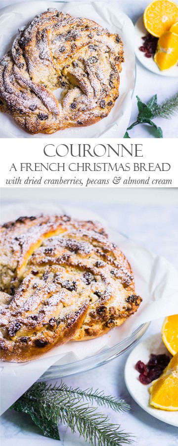 Couronne with Cranberries and Pecans: a holiday bread wreath perfect for breakfast! Recipe via MonPetitFour.com