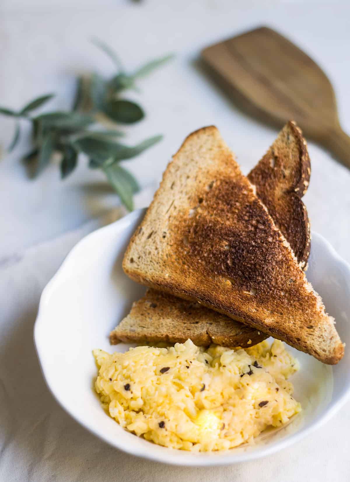 Scrambled Eggs with Truffle. French-style eggs with delicious truffle paste! Recipe via MonPetitFour.com