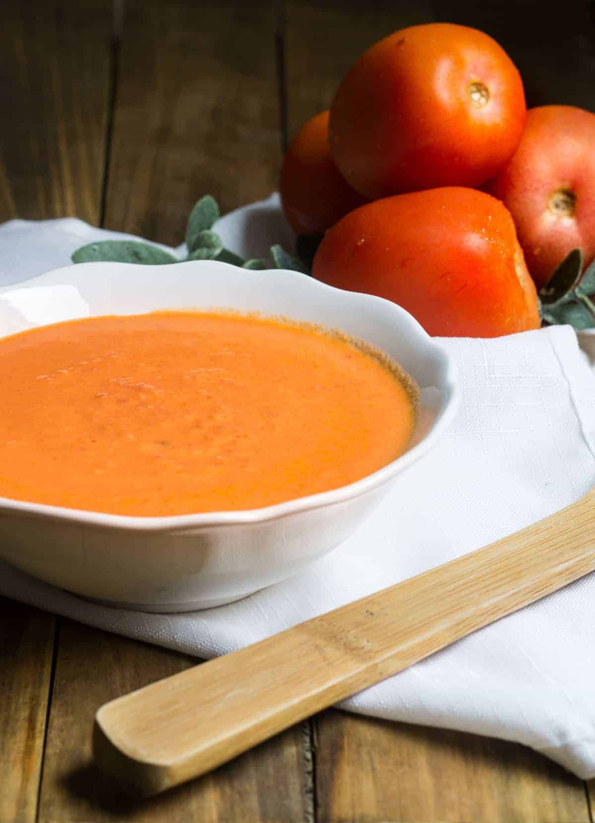 Tomato Soup: rich and creamy, made in a cinch! Recipe via MonPetitFour.com