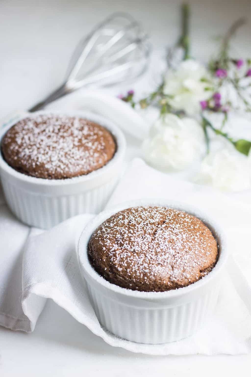 Easy Chocolate Souffle Recipe in ramekins image