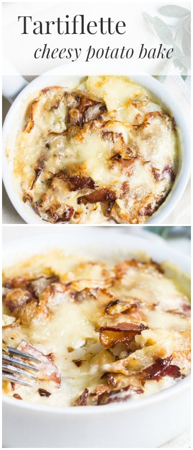 Tartiflette: the ultimate cheesy potato bake with bacons and creamy brie! Recipe via MonPetitFour.com