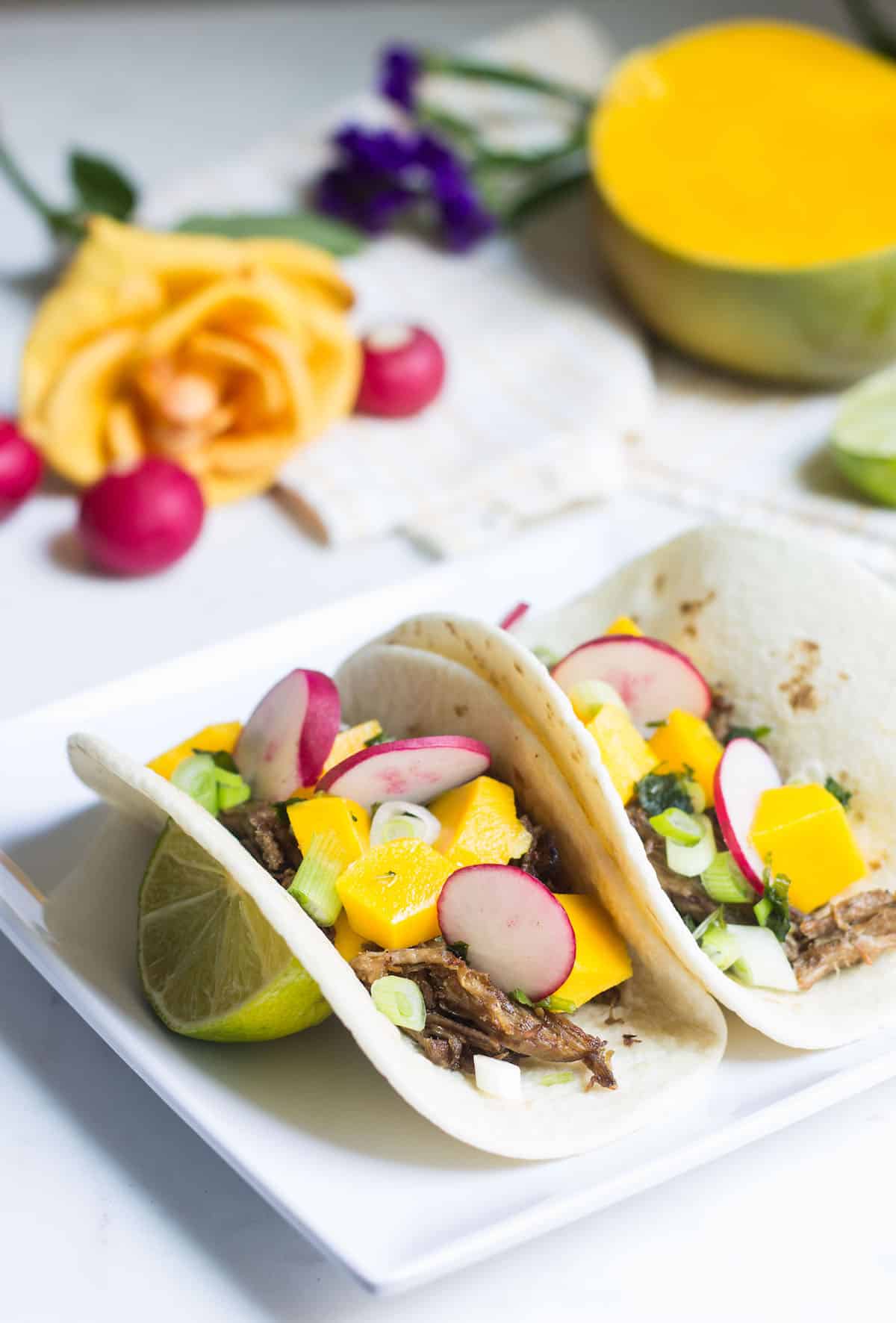 Duck Tacos made in a slow cooker. Tacos given a French twist! Recipe via MonPetitFour.com