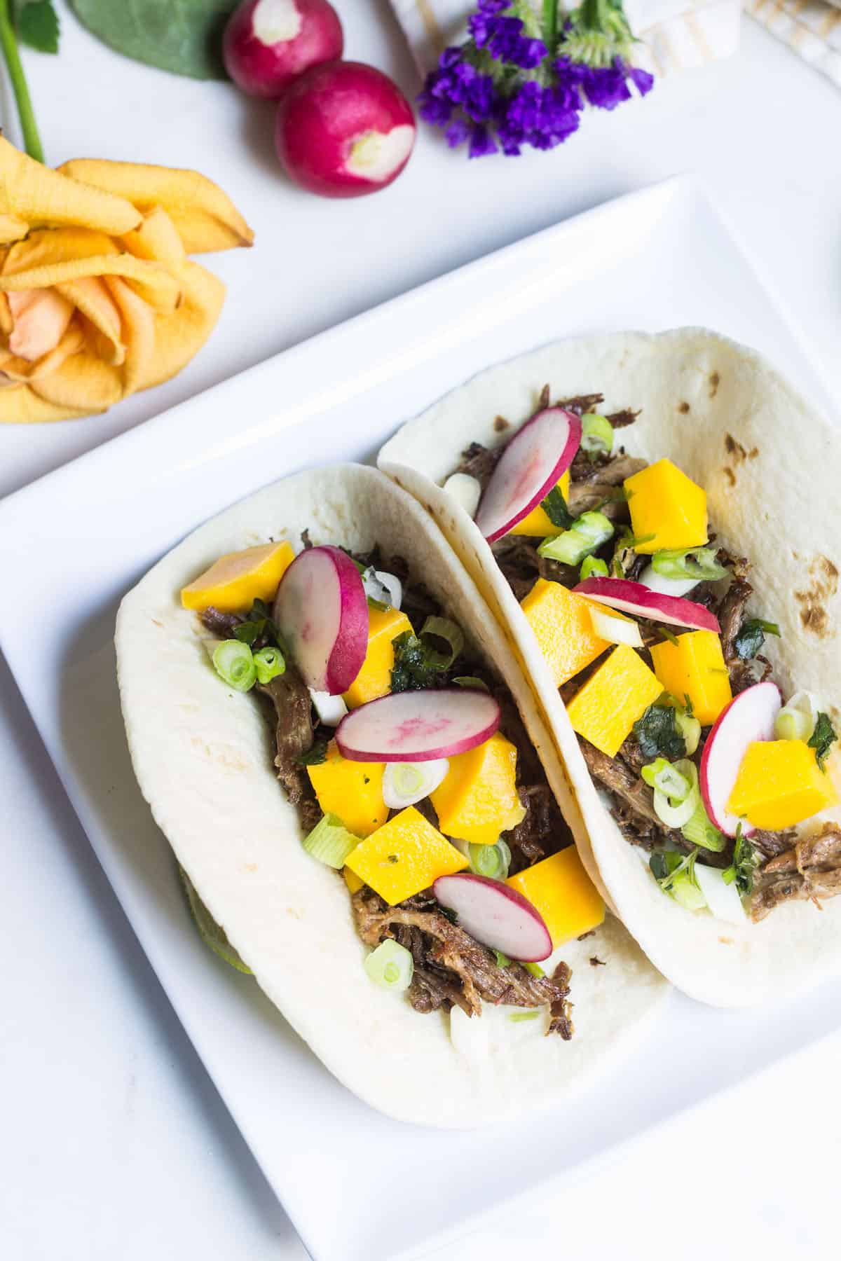 Duck Tacos made in a slow cooker. Tacos given a French twist! Recipe via MonPetitFour.com