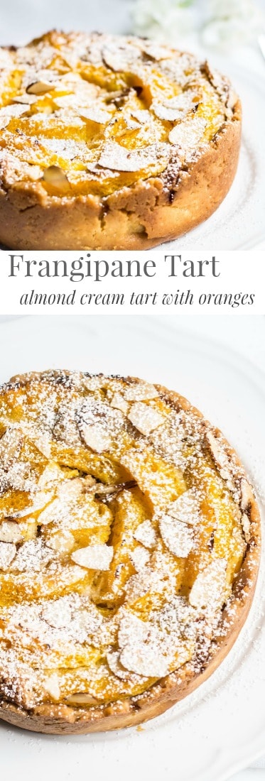 Frangipane Tart with Oranges: a sweet, almond cream tart with delicious orange wedges. Recipe via MonPetitFour.com