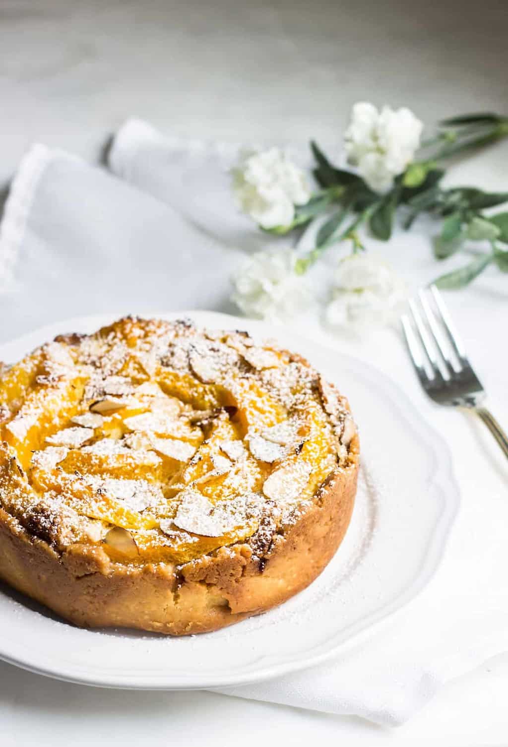 Frangipane Tart with Oranges: a sweet, almond cream tart with delicious orange wedges. Recipe via MonPetitFour.com