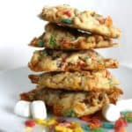 fruity pebble cookies stack horizontal shot