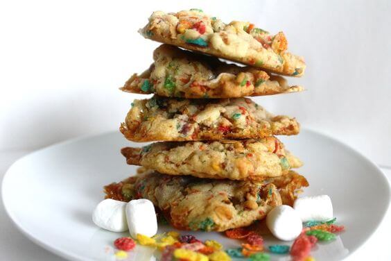 fruity pebble cookies stack horizontal shot