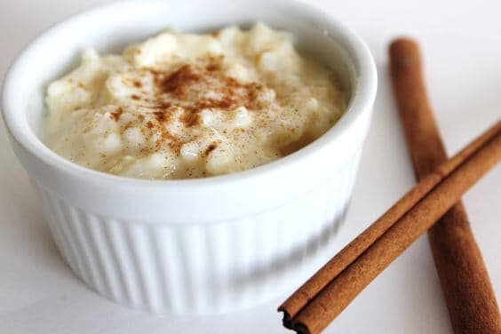 easy rice pudding in a ramekin close up shot