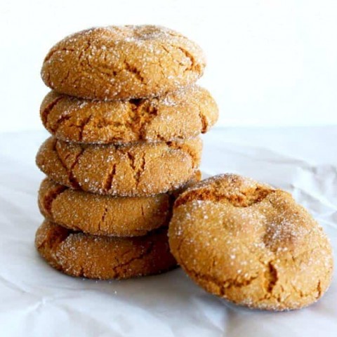 Soft Molasses Cookies stacked on top of each other