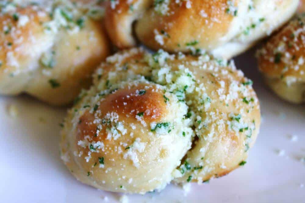 Garlic Knots close up shot of single knot