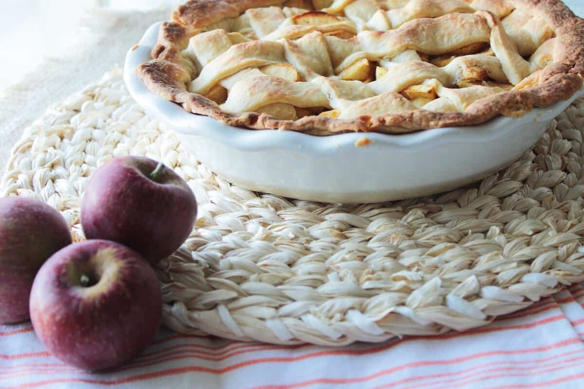 easy apple pie recipe in pie dish side view