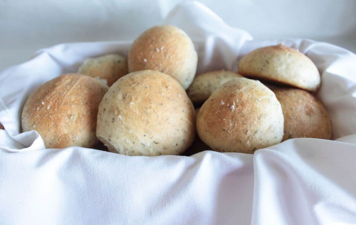 herbed dinner rolls recipe in a basket image