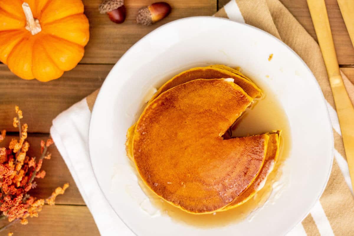 pumpkin spice pancakes overhead view image