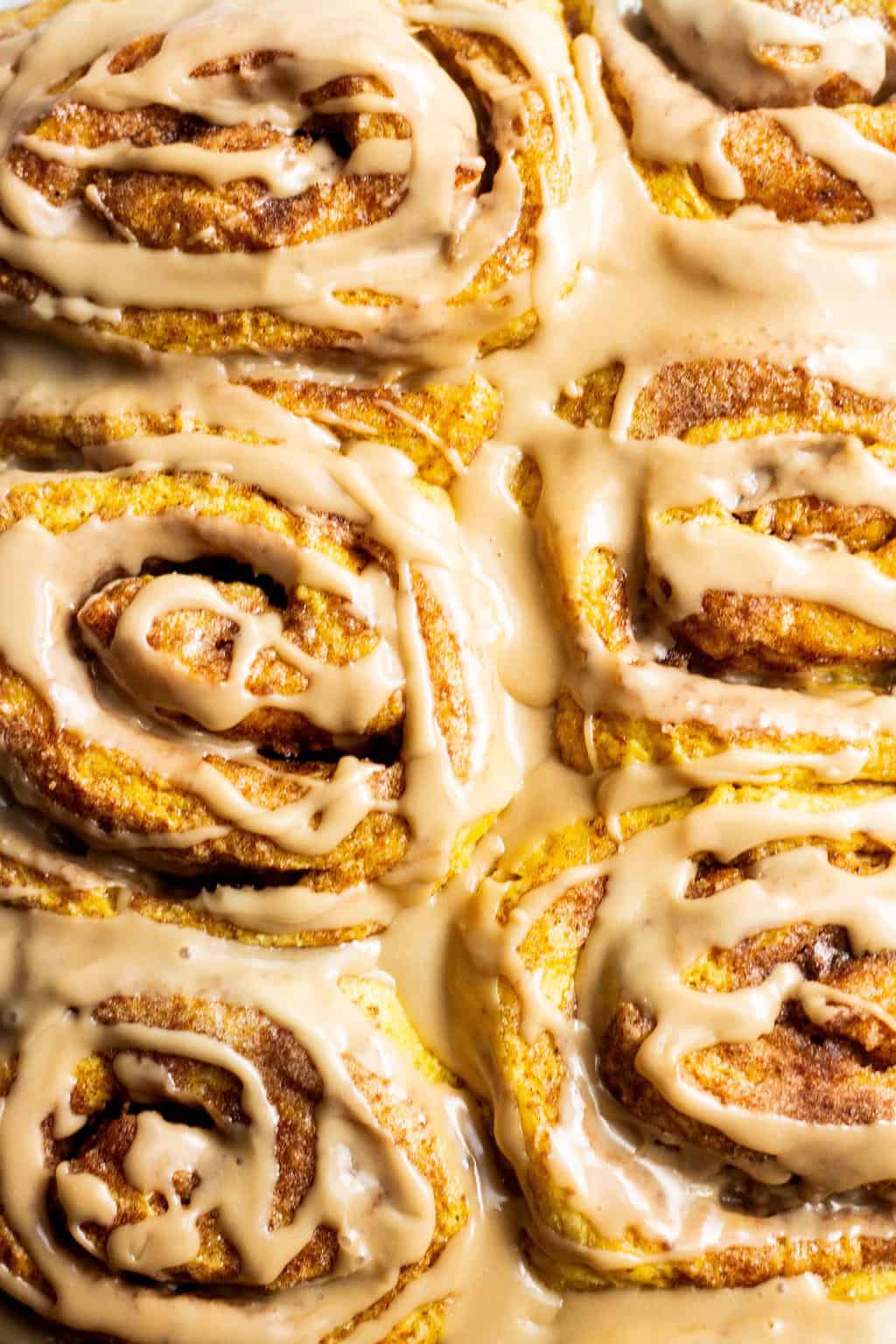 pumpkin cinnamon rolls close up image