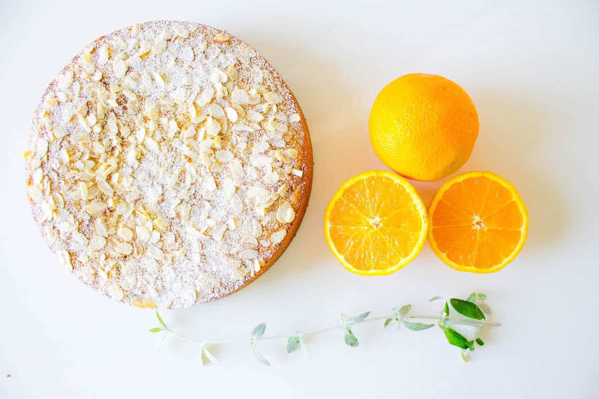 flourless almond cake overhead image