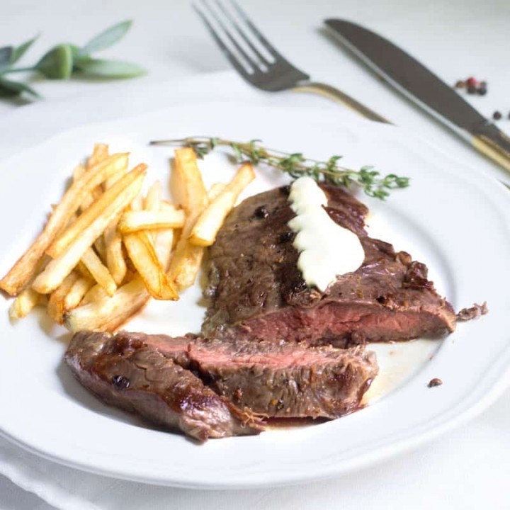 Steak Frites: A Parisian bistro favorite made right at home! Recipe via MonPetitFour.com