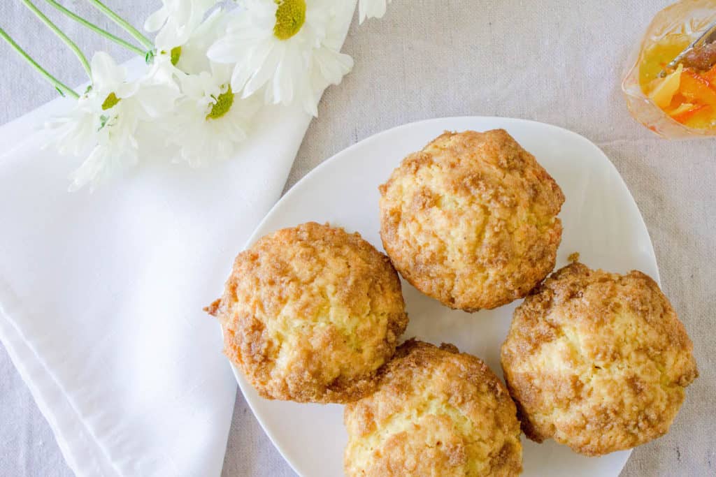 breakfast marmalade muffins overhead view