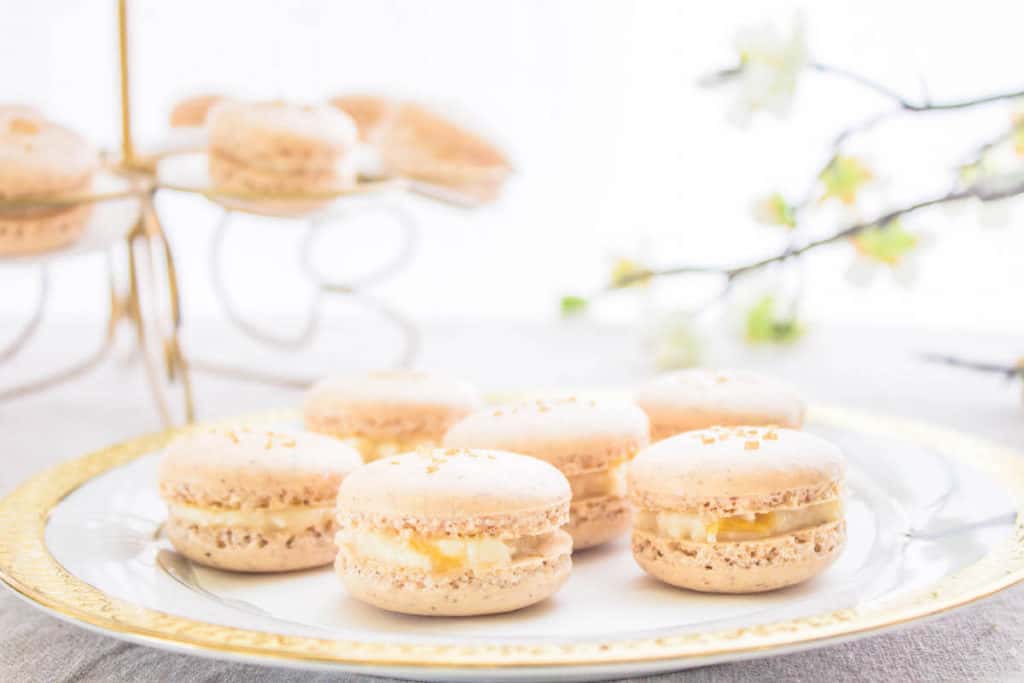 French macarons recipe on a gold plate