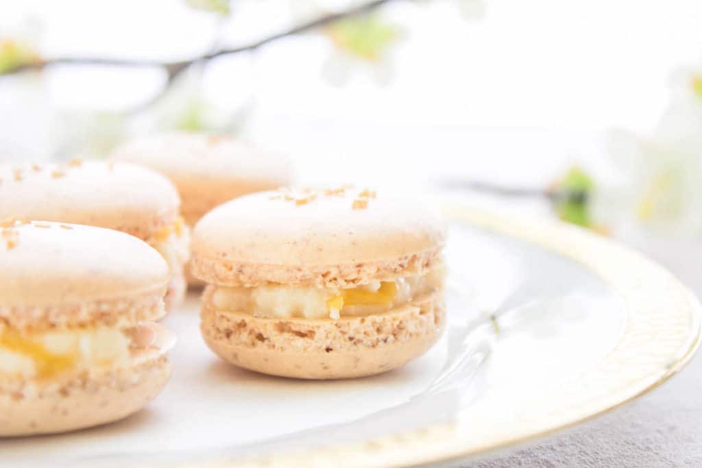 French macarons with apricot cream cheese filling