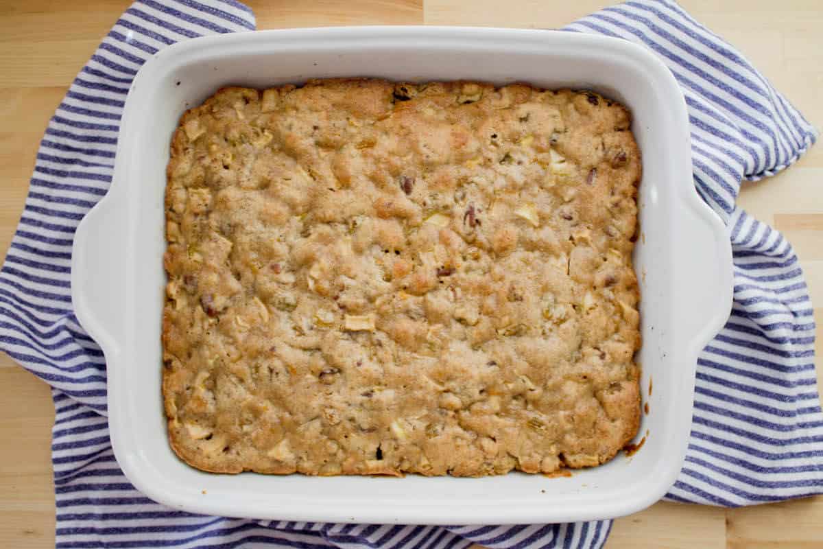 apple spice cake recipe in a baking dish
