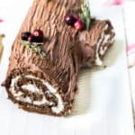 buche de noel cake overhead shot of entire yule log cake