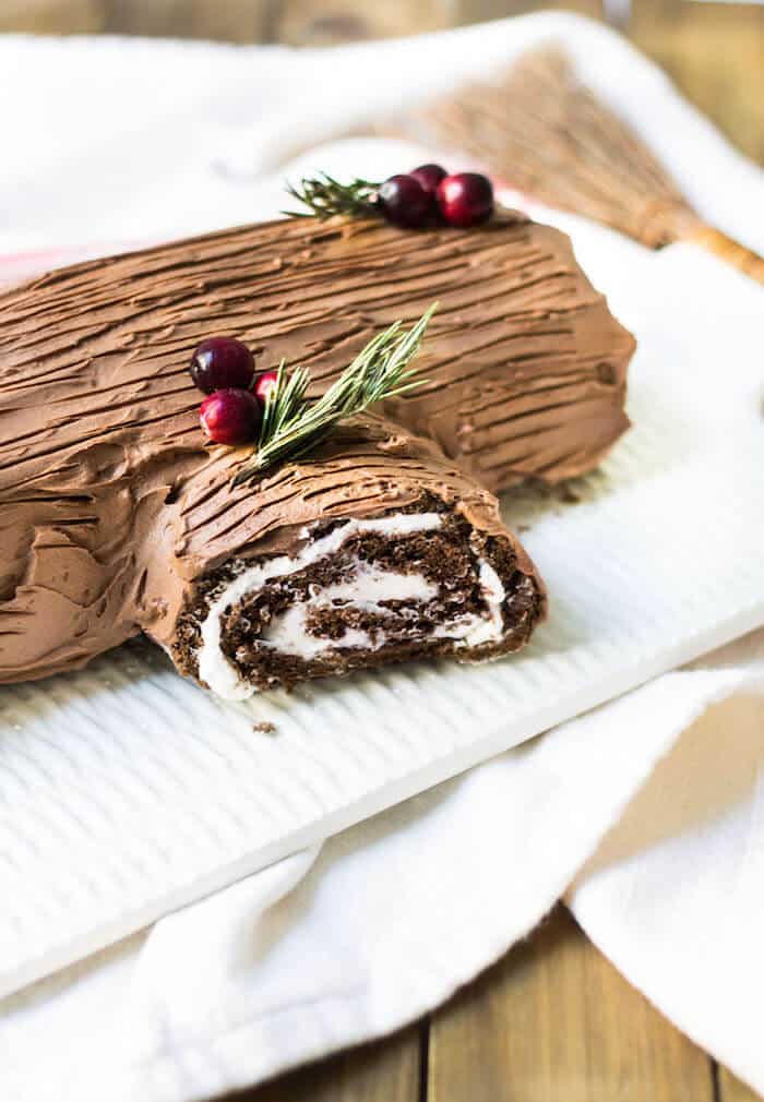 buche de noel cake side view of stump