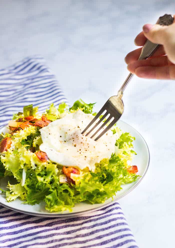 Frisee aux Lardons: Endive salad with bacon, a fried egg, and a light vinaigrette. Recipe via MonPetitFour.com