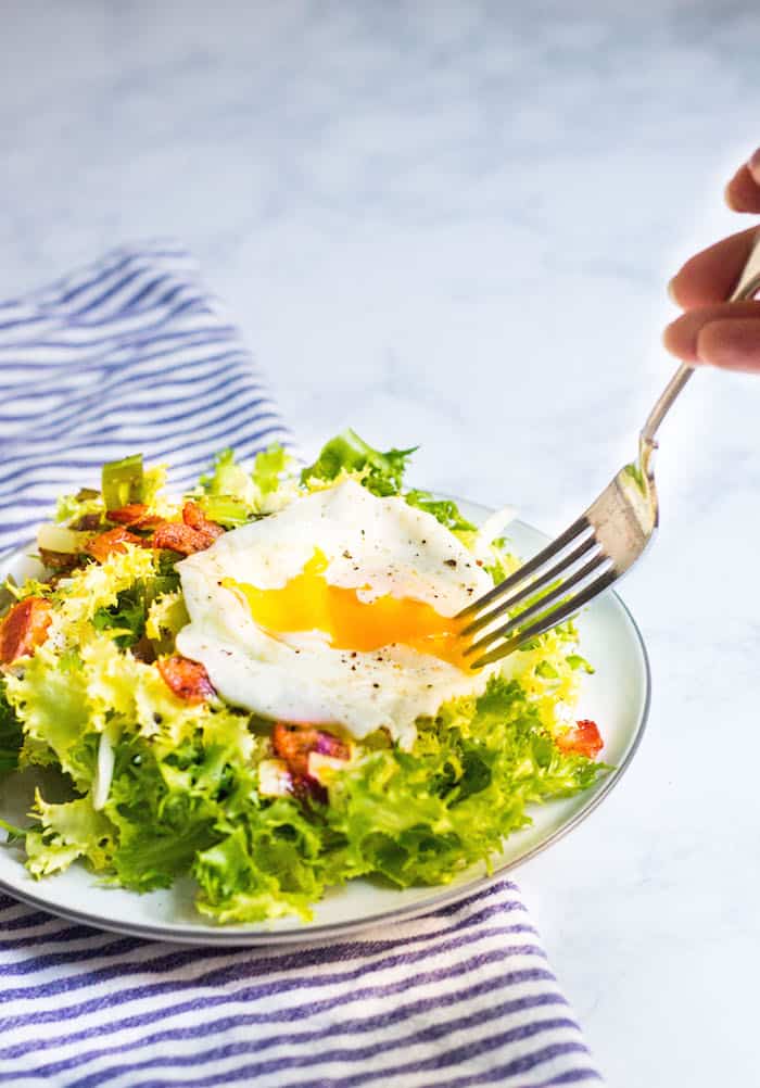 Frisee aux Lardons: Endive salad with bacon, a fried egg, and a light vinaigrette. Recipe via MonPetitFour.com