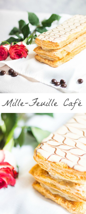 Mille-Feuille Café: coffee-flavored napoleons made with pastry cream and puff pastry. A French dessert recipe via MonPetitFour.com