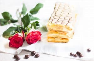 Mille-Feuille Café: coffee-flavored napoleons made with pastry cream and puff pastry. A French dessert recipe via MonPetitFour.com