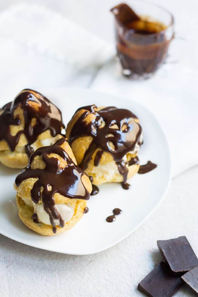 profiteroles glazed with chocolate ganache