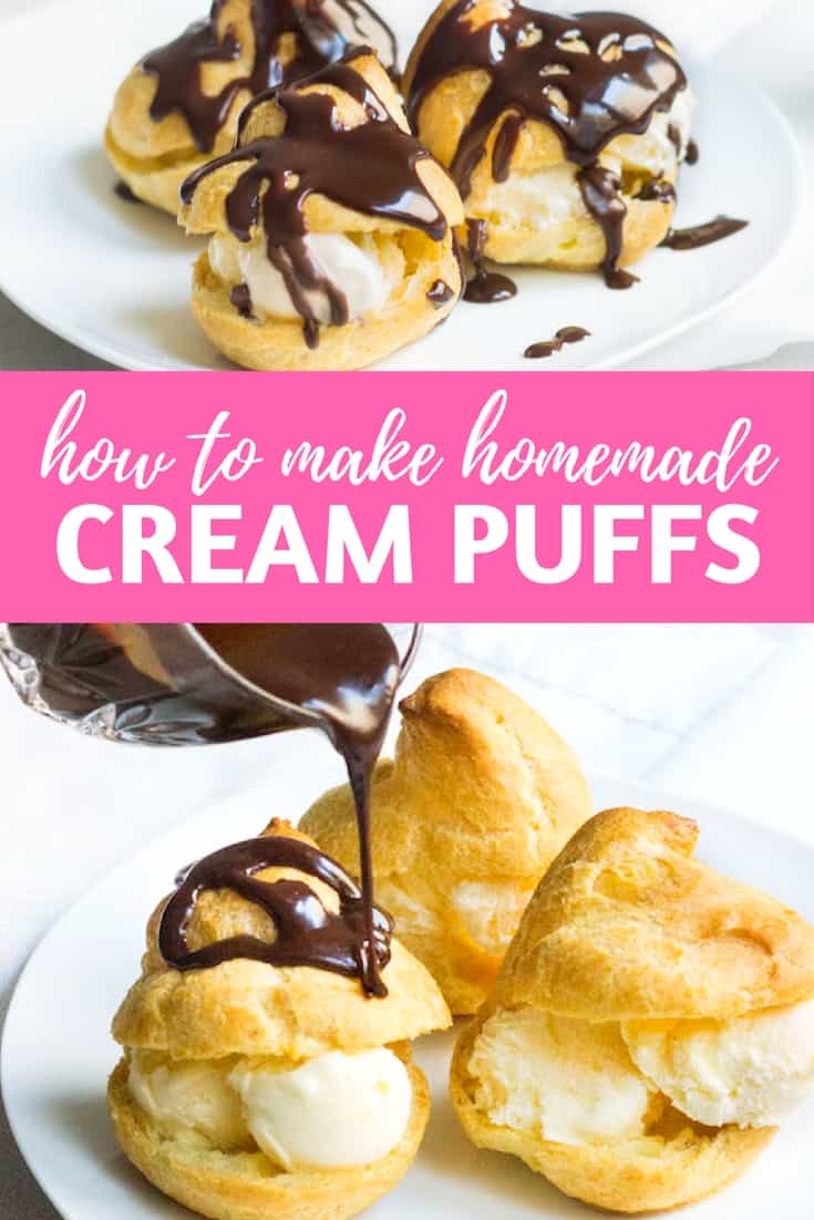 Profiteroles: how to make homemade French cream puffs with melted chocolate. Easy recipe via MonPetitFour.com