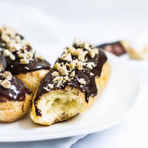 chocolate eclairs filled with custard