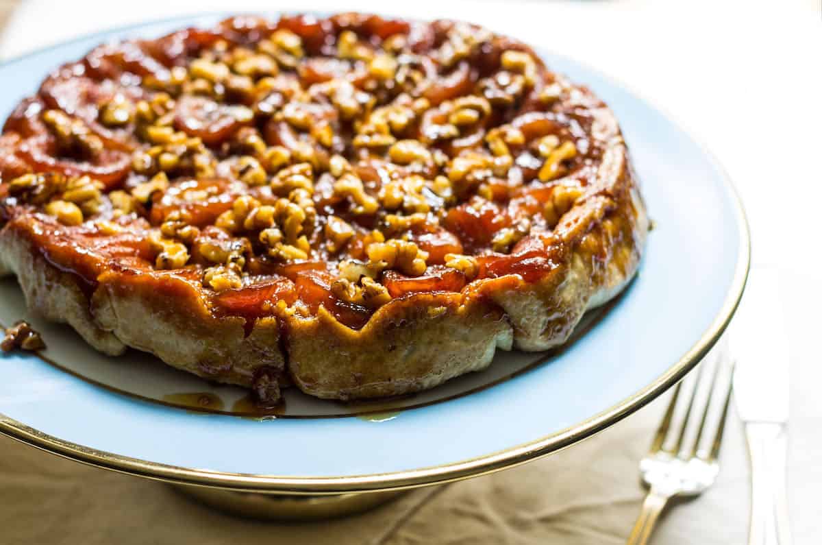 Banana Tarte Tatin: caramelized bananas flipped over a bed of golden pastry. Recipe via MonPetitFour.com