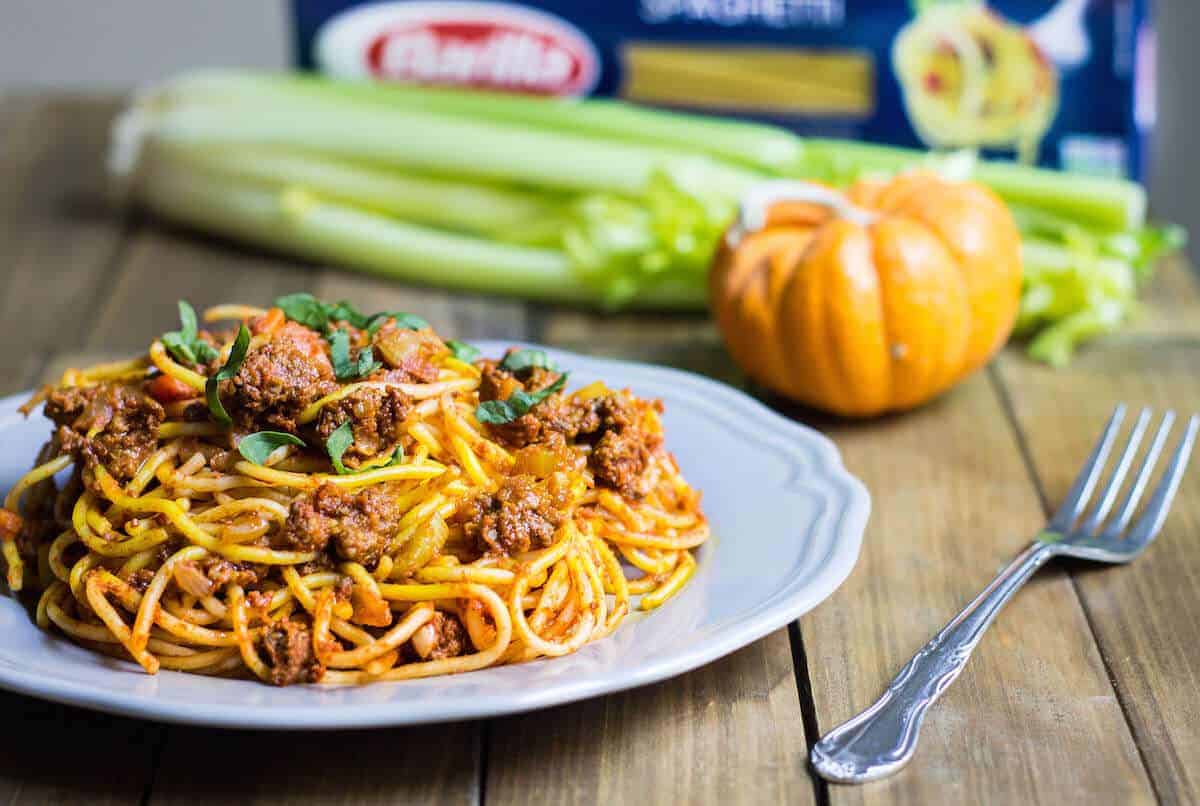pumpkin bolognese spaghetti
