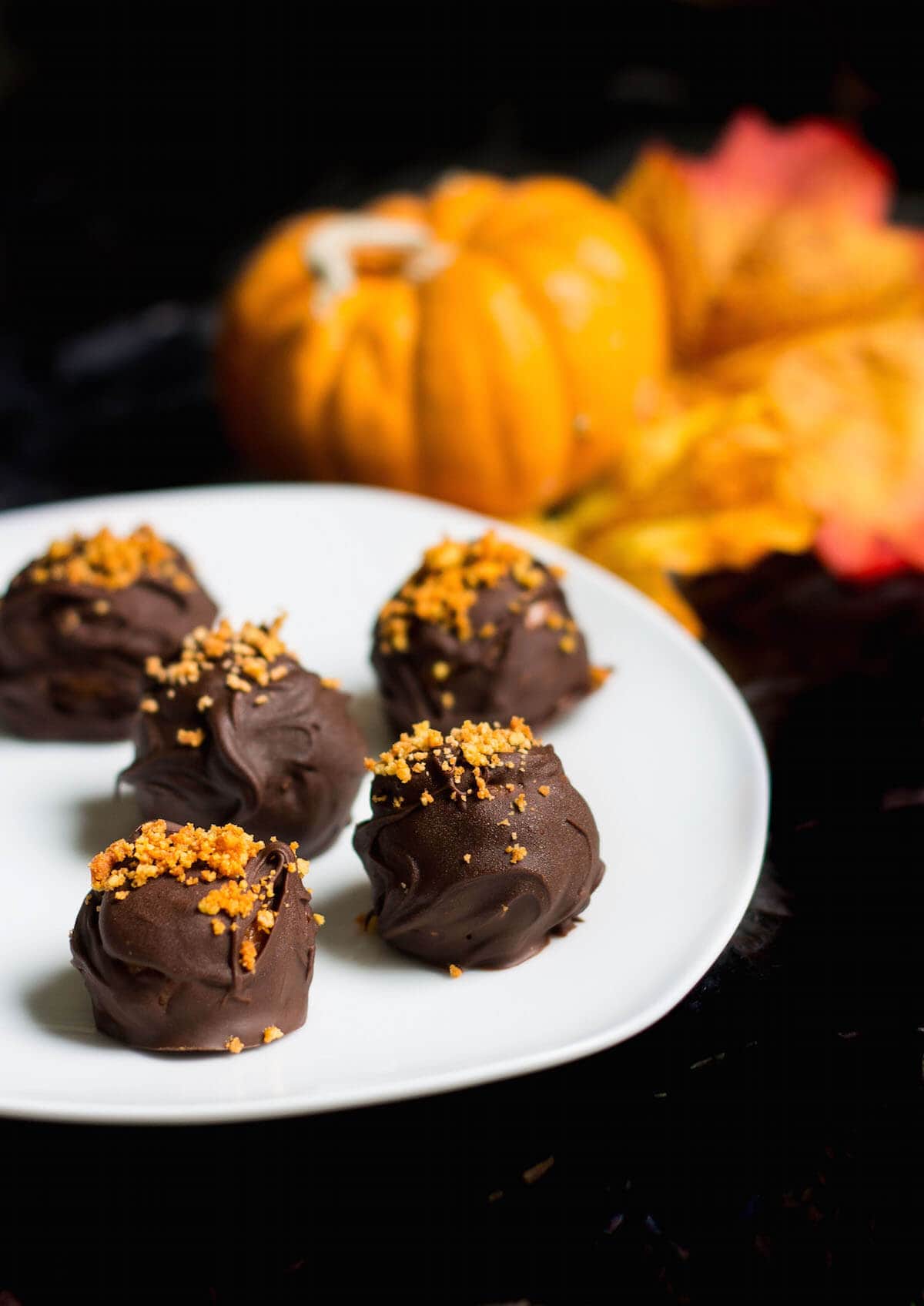 Oreo Truffles made with Pumpkin Spice Oreos close up shot
