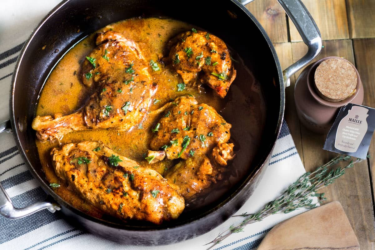 Chicken in Mustard Sauce: A French, one-pot meal that's warm, comforting, and absolutely scrumptious! Recipe via MonPetitFour.com