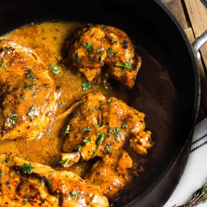 Chicken in Mustard Sauce: A French, one-pot meal that's warm, comforting, and absolutely scrumptious! Recipe via MonPetitFour.com