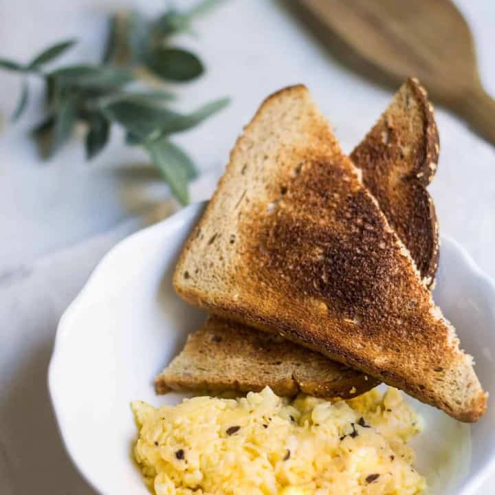 Scrambled Eggs with Truffle. French-style eggs with delicious truffle paste! Recipe via MonPetitFour.com