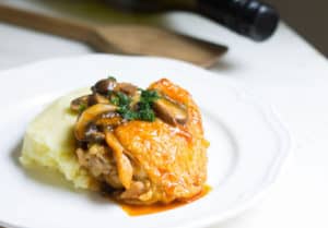 Chicken Chasseur Recipe (Hunter's Chicken): a one-pot meal of chicken with mushrooms in a white wine-tomato sauce. Recipe via MonPetitFour.com